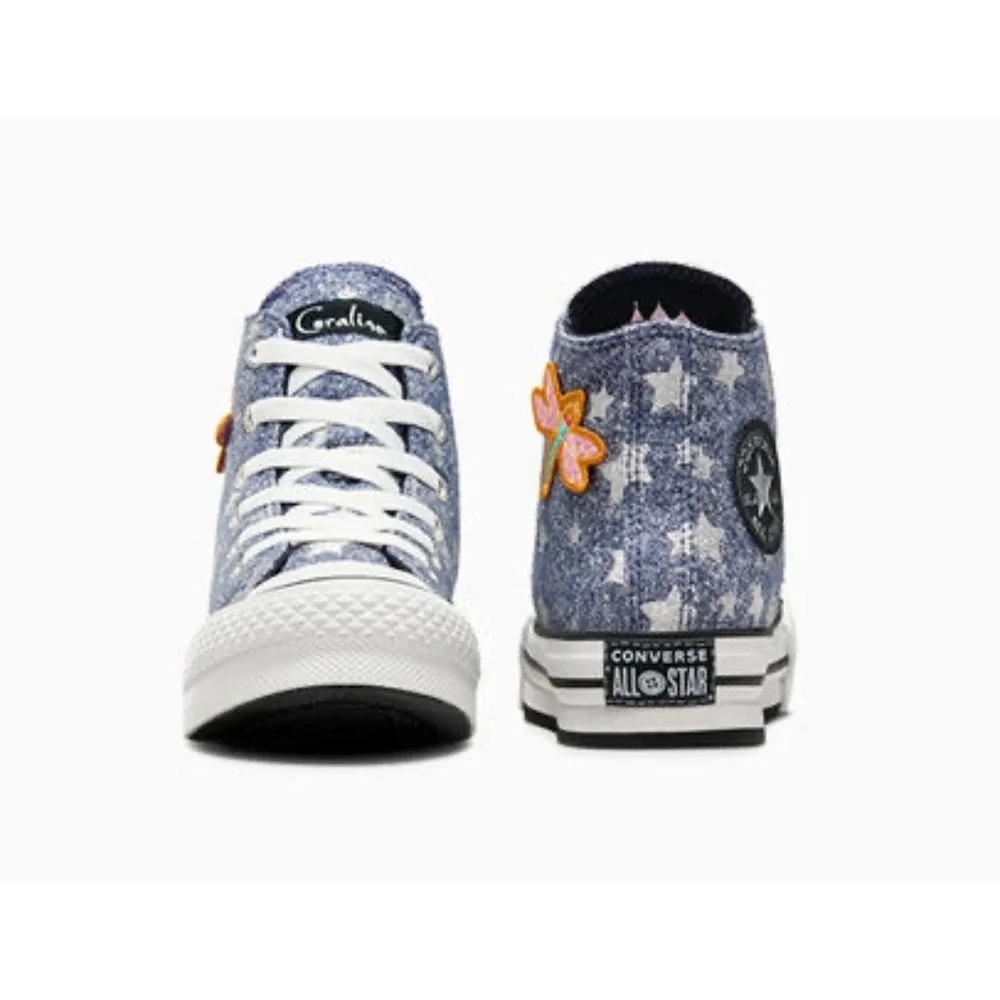 Kids Converse x Coraline All Star High Top‎ Sneakers Dragon Fly Star Size
